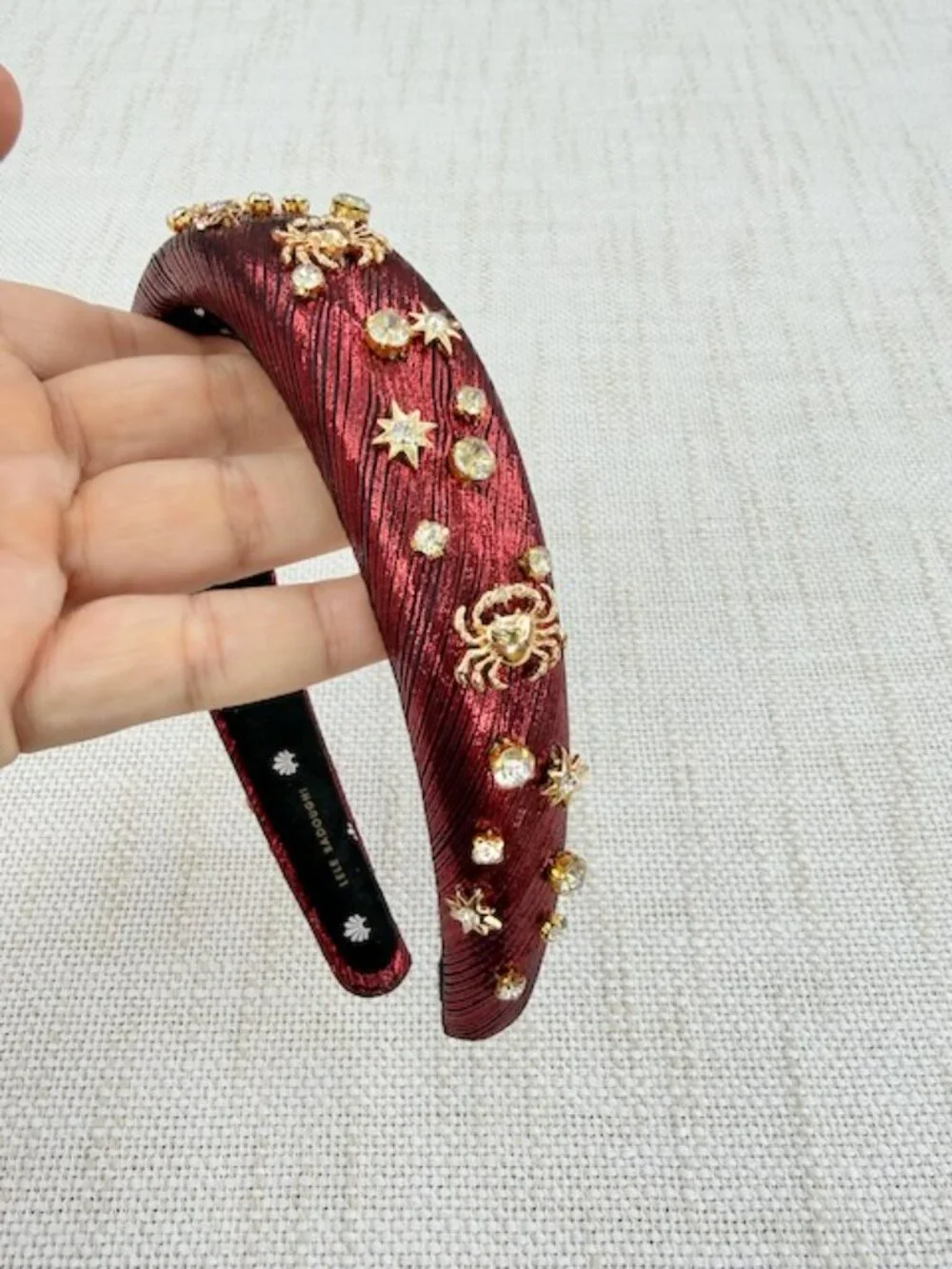 Lele Sadoughi Cancer Zodiac Alice Headband Crab Star Crystal Burgundy EUC